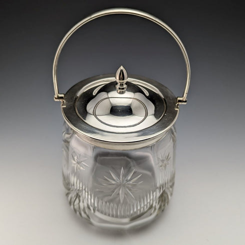 1930 年前後英國復古切割玻璃餅乾桶銀盤蓋 1048g